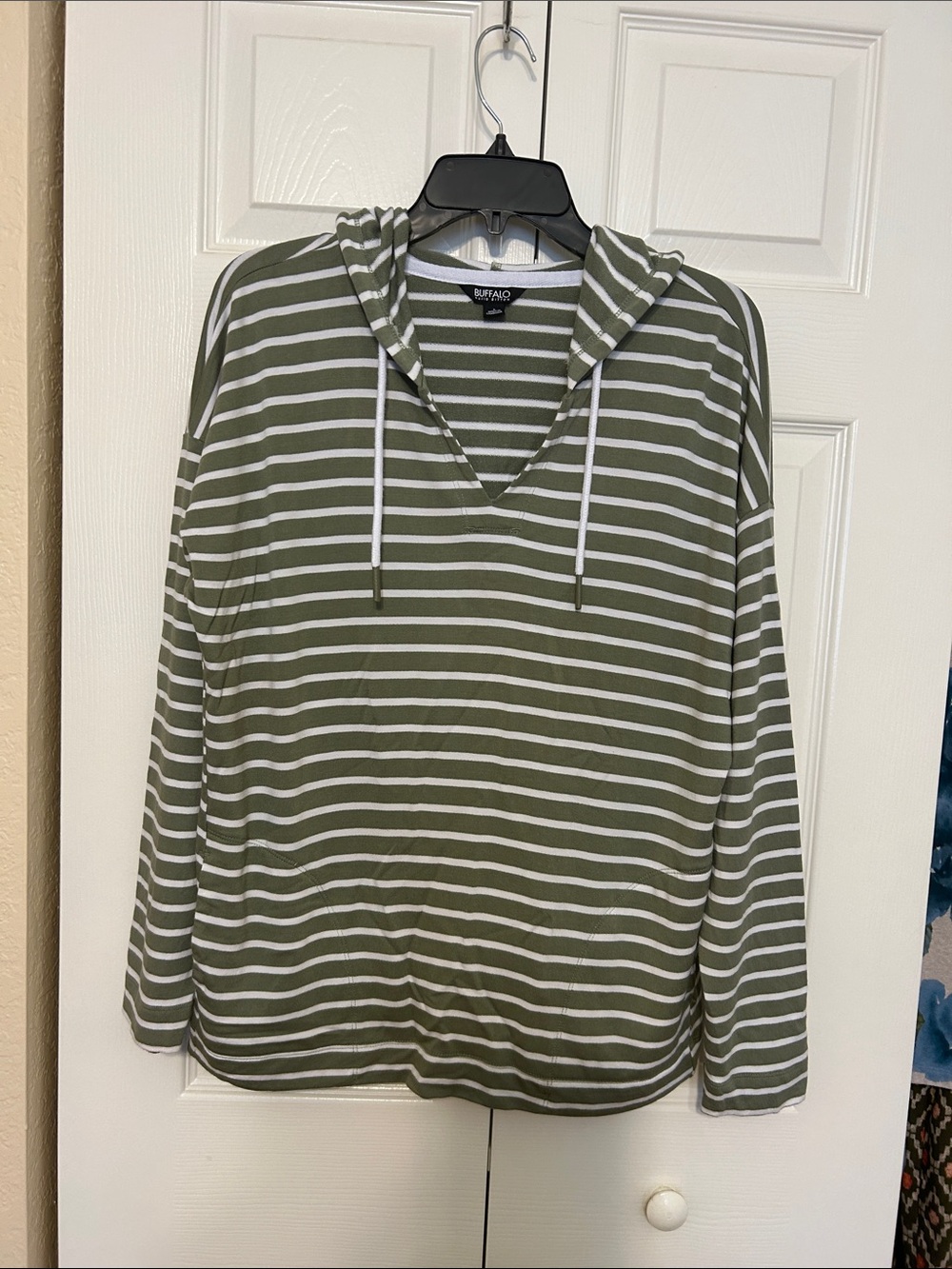 Buffalo David Bitton Olive & White Striped Hooded Pullover